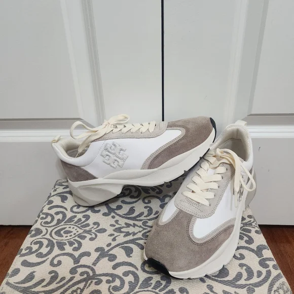 Tory Burch Good Luck Trainer Suede Sneakers Size 8.5 - Picture 2 of 5
